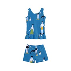 Girls Walk With Their Dogs Kids  Boyleg Swimsuit