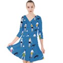 Girls Walk With Their Dogs Quarter Sleeve Front Wrap Dress View1