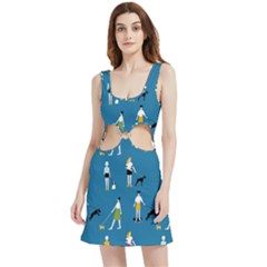 Girls Walk With Their Dogs Velvet Cutout Dress