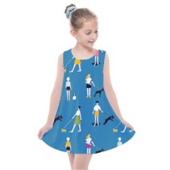 Girls Walk With Their Dogs Kids  Summer Dress