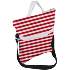 Red And White Stripes Pattern, Geometric Theme Fold Over Handle Tote Bag by Casemiro