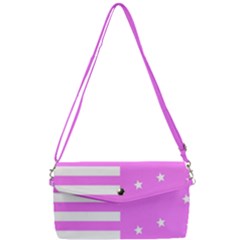 Saturated Pink Lines And Stars Pattern, Geometric Theme Removable Strap Clutch Bag