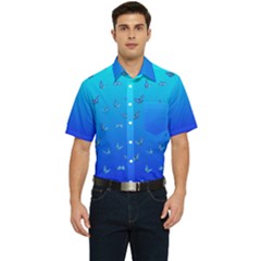 Butterflies At Blue, Two Color Tone Gradient Men s Short Sleeve Pocket Shirt 
