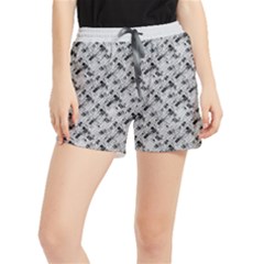 8 Bit Newspaper Pattern, Gazette Collage Black And White Runner Shorts