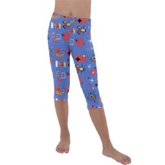 Blue 50s Kids  Lightweight Velour Capri Leggings 