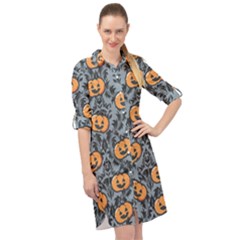 Halloween Jack O Lantern Long Sleeve Mini Shirt Dress by InPlainSightStyle