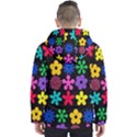 Colorful flowers on a black background pattern                                                            Men s Hooded Puffer Jacket View2
