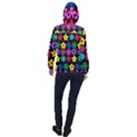 Colorful flowers on a black background pattern                                                            Women Hooded Front Pocket Windbreaker View2