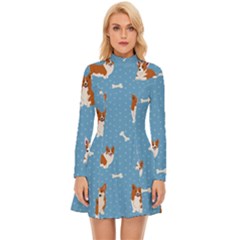 Cute Corgi Dogs Long Sleeve Velour Longline Dress