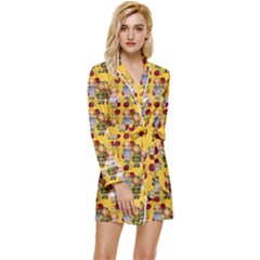 Dindollyellow Long Sleeve Satin Robe