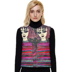 Floral Band Goth Girl Grey Bg Women s Short Button Up Puffer Vest