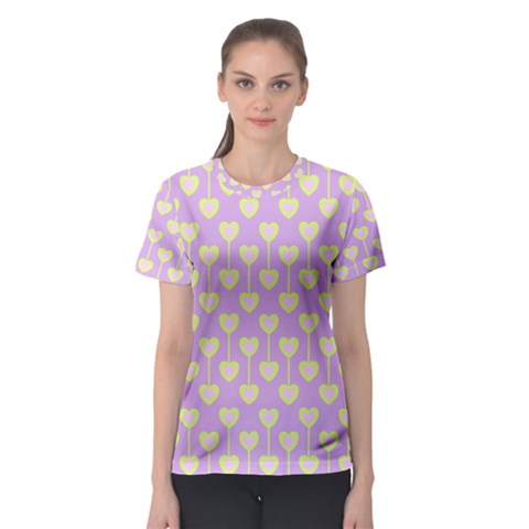 Yellow Hearts On A Light Purple Background Women s Sport Mesh Tee by SychEva