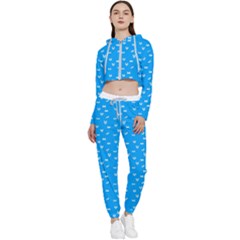 Halloween White Bars At Sky Blue Color Cropped Zip Up Lounge Set by Casemiro