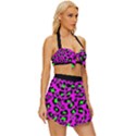 Pink and green leopard spots pattern Vintage Style Bikini Top and Skirt Set  View3