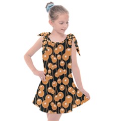Orange Dandelions On A Dark Background Kids  Tie Up Tunic Dress by SychEva