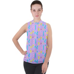 Arcade Dreams Lilac Mock Neck Chiffon Sleeveless Top
