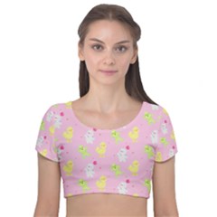 Pastel Adventure Velvet Short Sleeve Crop Top 