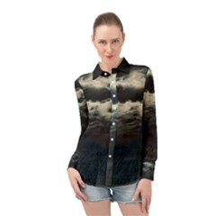 Dark Night Landscape Scene Long Sleeve Chiffon Shirt