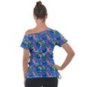 Multicolored Butterflies Fly On A Blue Background Off Shoulder Tie-Up Tee View2
