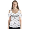 Grey Unicorn Sketchy Style Motif Drawing Pattern Butterfly Sleeve Cutout Tee  View1