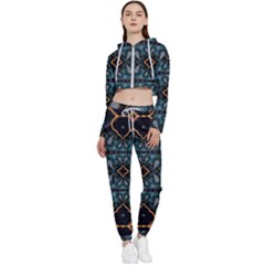 Blue Pattern Cropped Zip Up Lounge Set