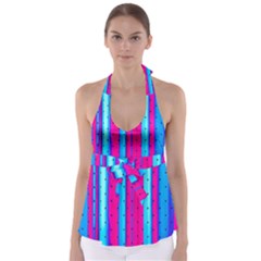 Warped Stripy Dots Babydoll Tankini Top