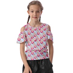 Pink And White Donuts On Blue Kids  Butterfly Cutout Tee
