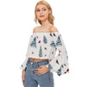 Christmas Trees And Bullfinches Off Shoulder Flutter Bell Sleeve Top View2