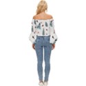 Christmas Trees And Bullfinches Off Shoulder Flutter Bell Sleeve Top View4