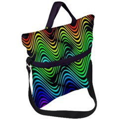 Abstract Rainbow Curves Pattern Fold Over Handle Tote Bag by Casemiro