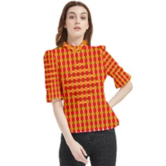 Illusion Blocks Pattern Frill Neck Blouse