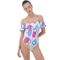 Abstract Multicolored Shapes Frill Detail One Piece Swimsuit View1