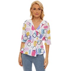 Abstract Multicolored Shapes Lightweight Drawstring Hooded Top