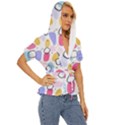 Abstract Multicolored Shapes Lightweight Drawstring Hooded Top View3