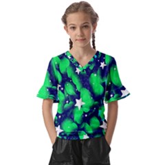 Space Odyssey  Kids  V-neck Horn Sleeve Blouse