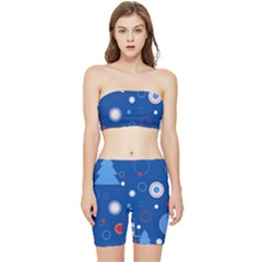 Christmas Pattern Tree Design Stretch Shorts And Tube Top Set by Sapixe
