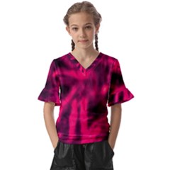Purple Abstract Stars Kids  V-neck Horn Sleeve Blouse