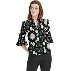 Digital Illusion Loose Horn Sleeve Chiffon Blouse