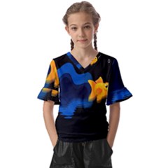 Digital Illusion Kids  V-neck Horn Sleeve Blouse