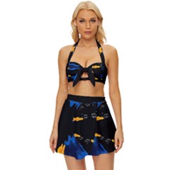 Digital Illusion Vintage Style Bikini Top And Skirt Set 
