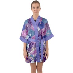 Japan Purple Half Sleeve Satin Kimono  by flowerland