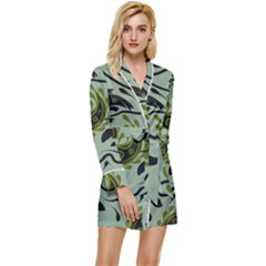Floral Pattern Paisley Style Paisley Print   Long Sleeve Satin Robe
