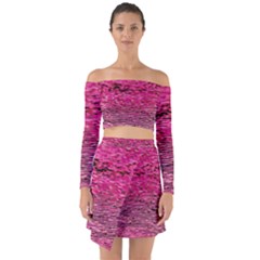 Pink  Waves Flow Series 1 Off Shoulder Top With Skirt Set