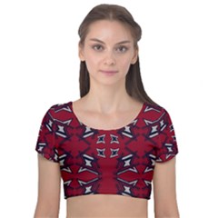 Abstract Pattern Geometric Backgrounds   Velvet Short Sleeve Crop Top 