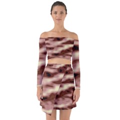 Pink  Waves Flow Series 7 Off Shoulder Top With Skirt Set