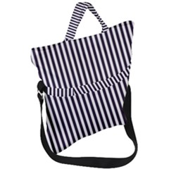 Minimalistic Black And White Stripes, Vertical Lines Pattern Fold Over Handle Tote Bag by Casemiro