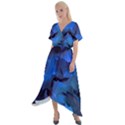 Peony in Blue Cross Front Sharkbite Hem Maxi Dress View1