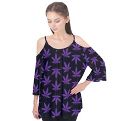 Weed Pattern Flutter Sleeve Tee 