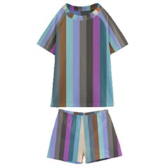 Simple Line Pattern Kids  Swim Tee And Shorts Set