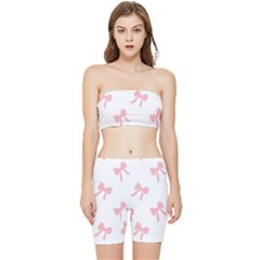 Pink Ribbons Pattern Stretch Shorts And Tube Top Set by Littlebird